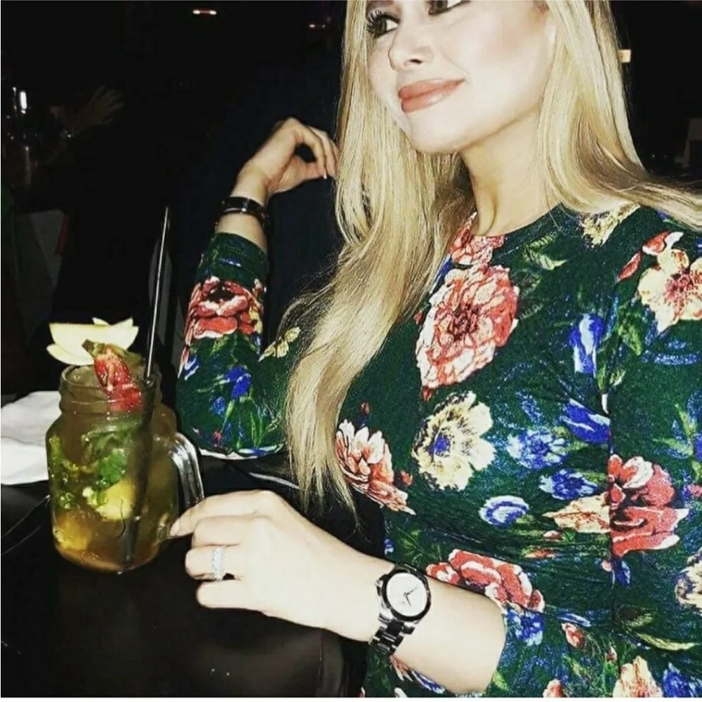 Zara Trafulac Bodycon Side Ruched Green Floral Long Sleeve Midi Dress Sz S - Picture 2 of 11